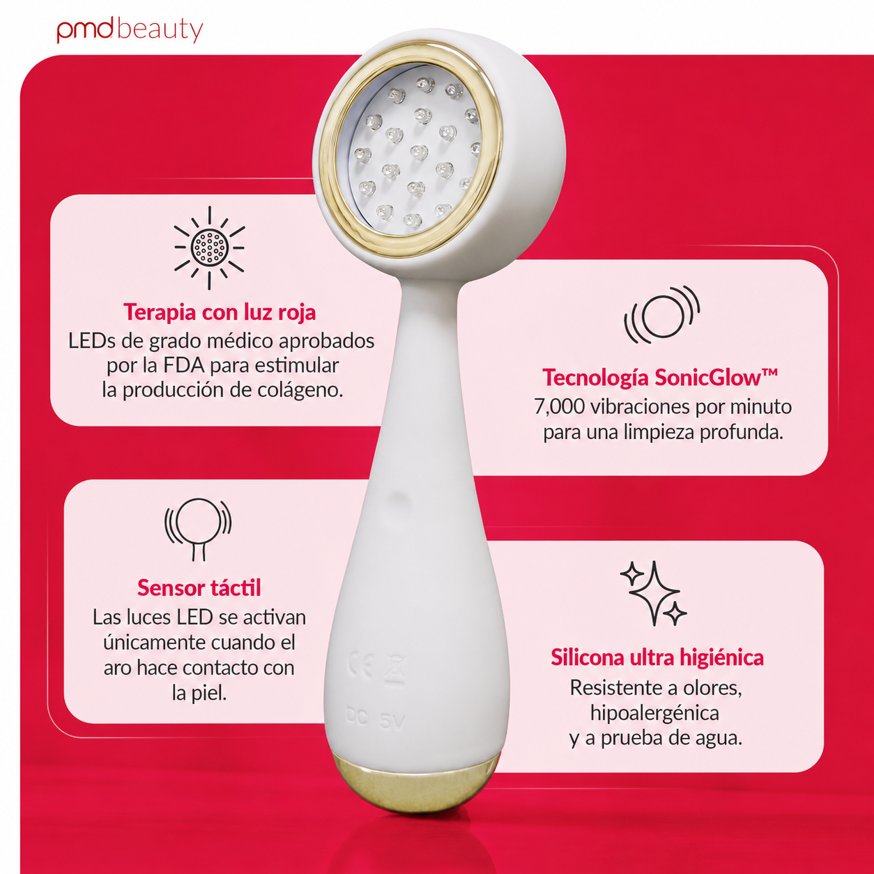 PMD Clean Redvolution | Cepillo Facial con Terapia de Luz Roja LED y Limpieza Profunda