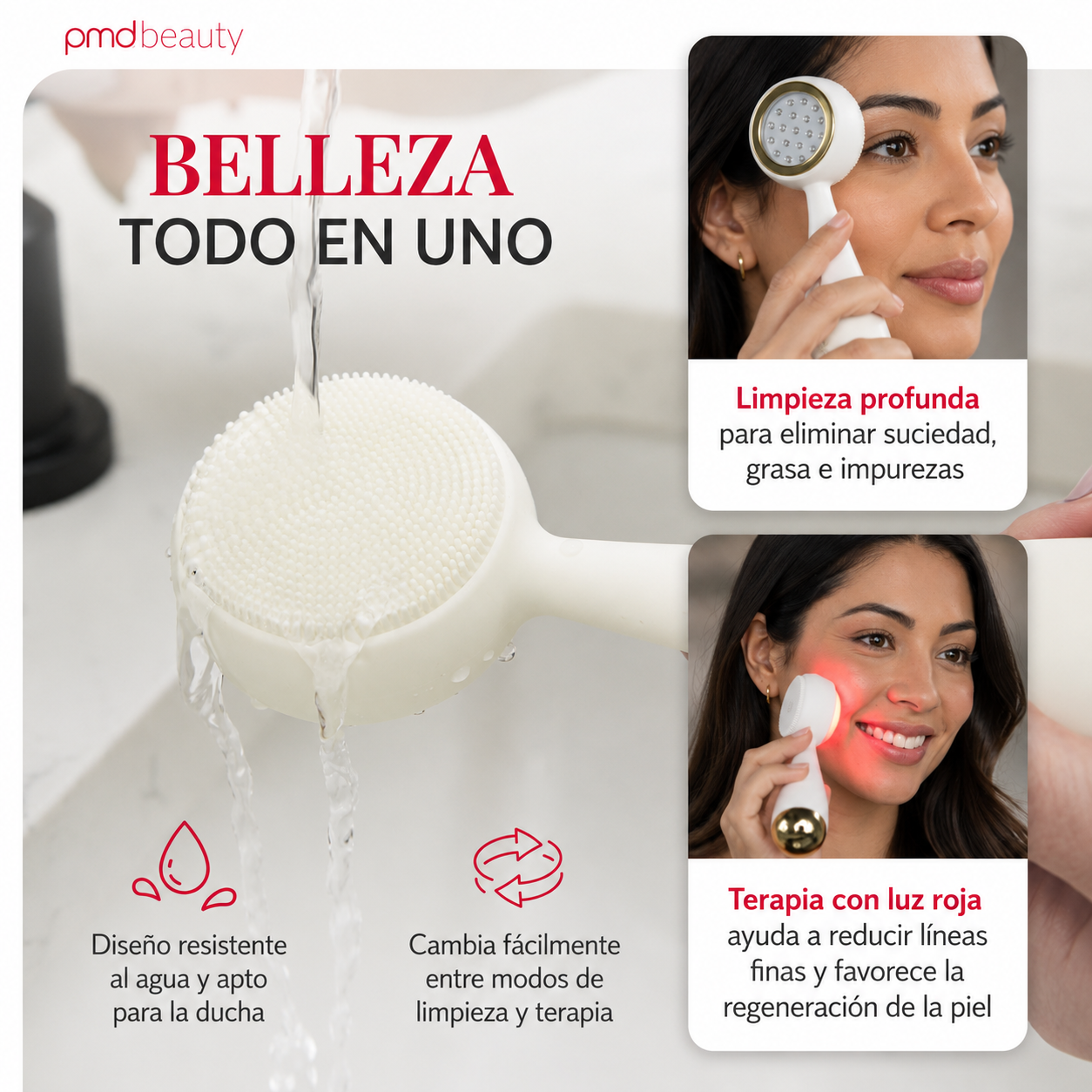 PMD Clean Redvolution | Cepillo Facial con Terapia de Luz Roja LED y Limpieza Profunda