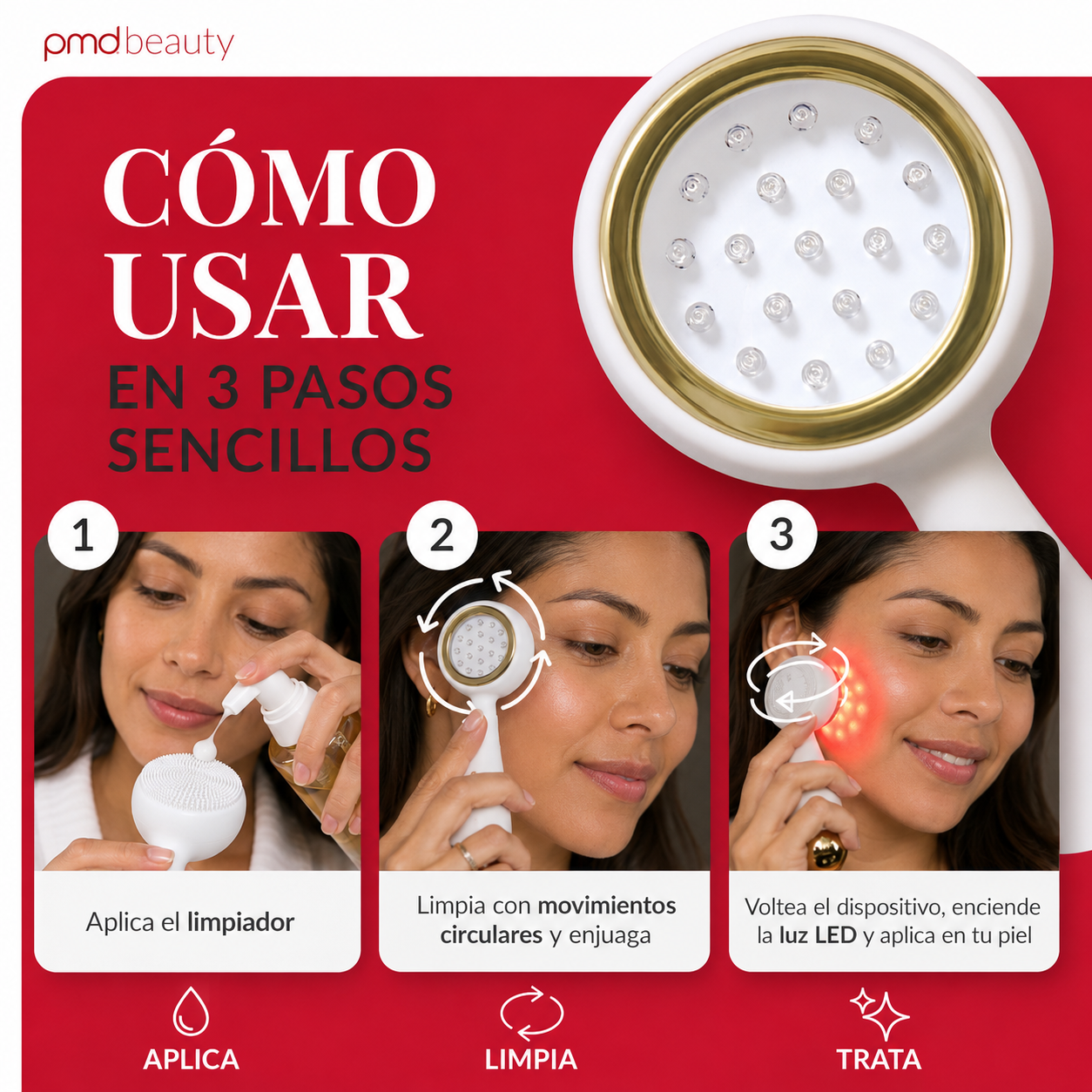 PMD Clean Redvolution | Cepillo Facial con Terapia de Luz Roja LED y Limpieza Profunda