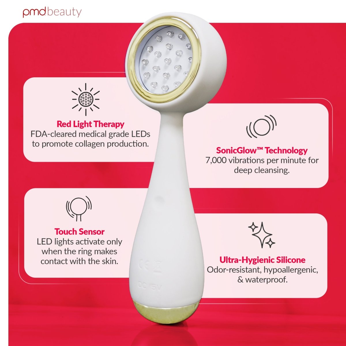 PMD Clean Redvolution | Cepillo Facial con Terapia de Luz Roja LED y Limpieza Profunda