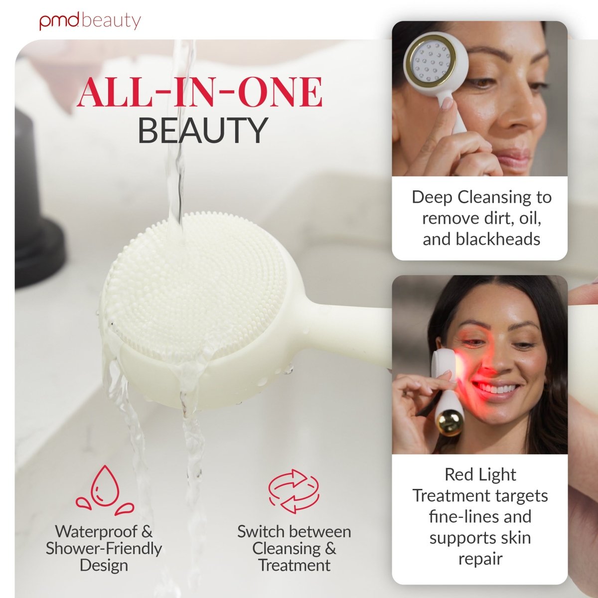 PMD Clean Redvolution | Cepillo Facial con Terapia de Luz Roja LED y Limpieza Profunda
