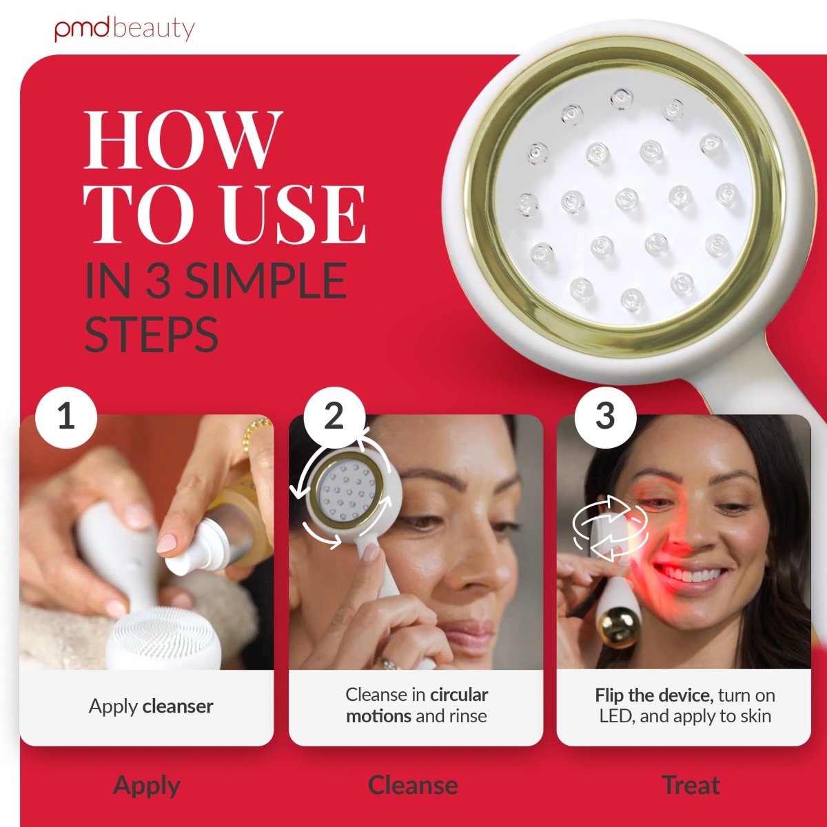 PMD Clean Redvolution | Cepillo Facial con Terapia de Luz Roja LED y Limpieza Profunda
