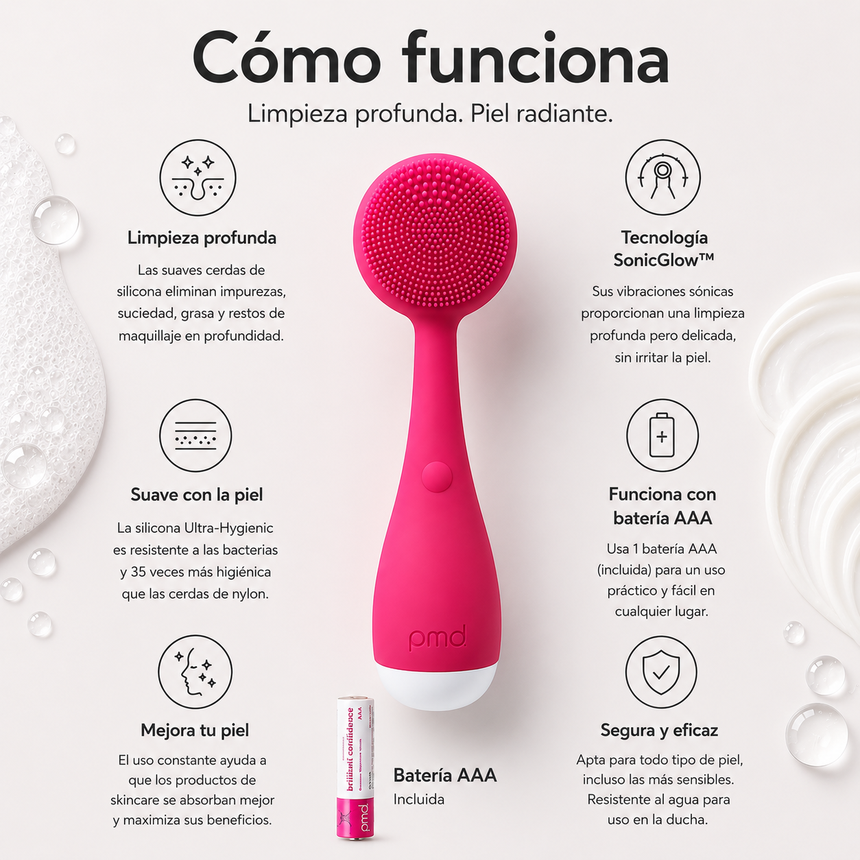 PMD Clean Mini Cepillo Facial de Silicona para Limpieza Profunda y Rejuvenecimiento Facial
